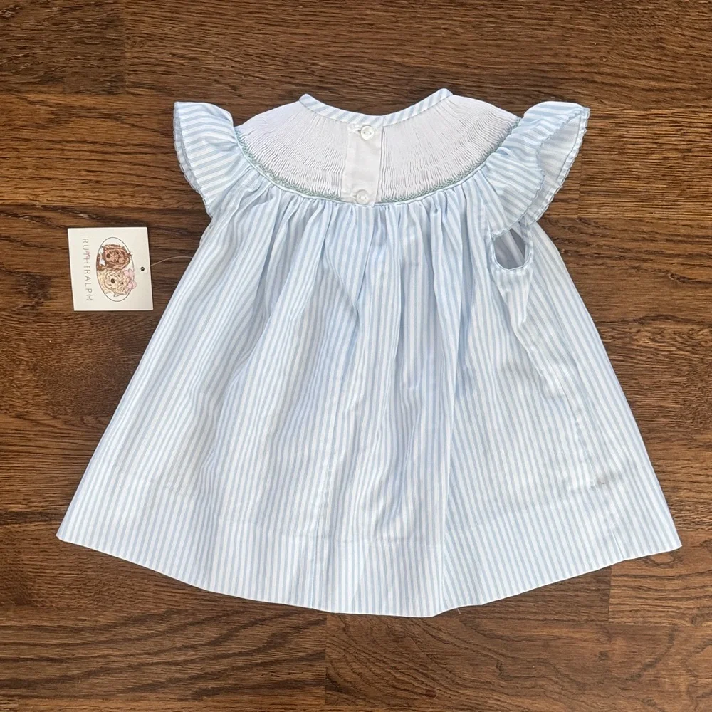 Ruth And Ralph Blue Stripe Floral Smocked Helen Dress - Picture 12 of 16